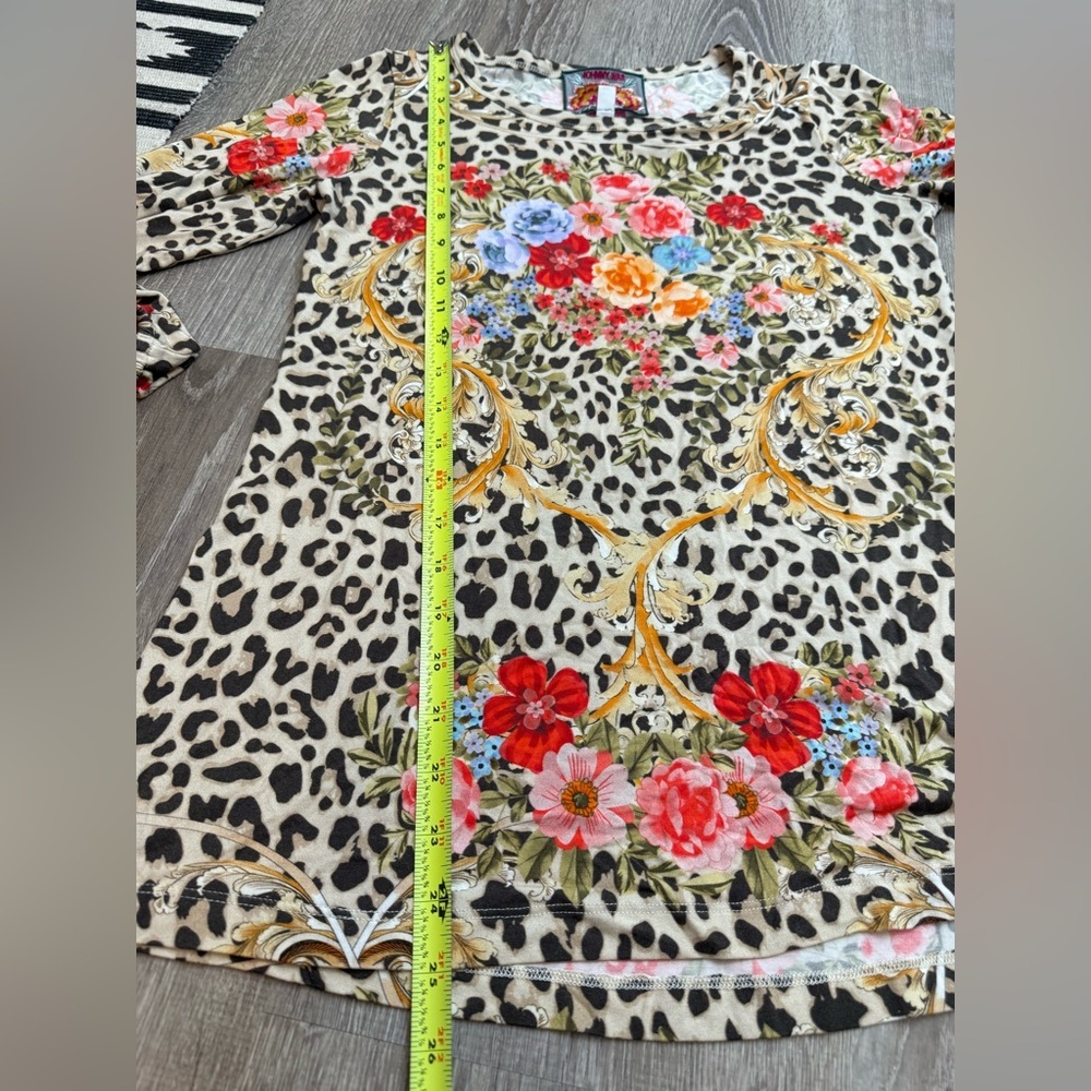 Johnny Was Leopard Floral Tunic Top Bamboo Viscose Puff Sleeve Boho XXS - Picture 9 of 12